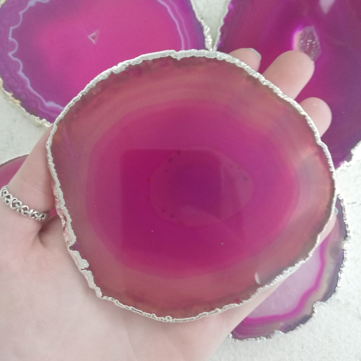 Agate Slice - Pink - Silver Plated Agate Slice - Pink - Silver Plated
